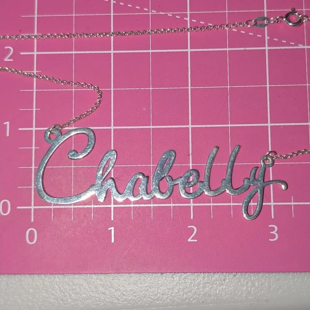 925 Sterling Silver Cursive Name 'Chabelly' 20.25" Chain Necklace - Picture 3 of 6